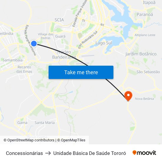 Concessionárias to Unidade Básica De Saúde Tororó map