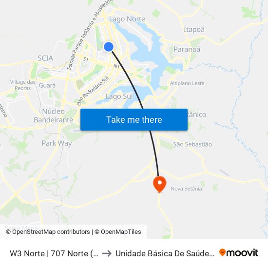 W3 Norte | 707 Norte (CEUB) to Unidade Básica De Saúde Tororó map