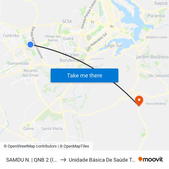 SAMDU N. | QNB 2 (INSS) to Unidade Básica De Saúde Tororó map