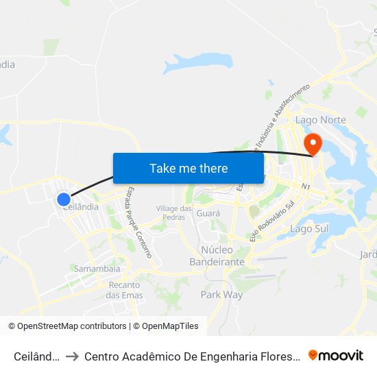 Ceilândia to Centro Acadêmico De Engenharia Florestal map