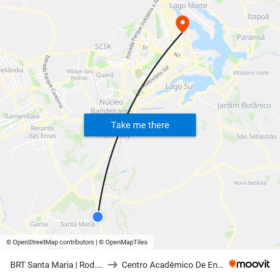 BRT Santa Maria | Rod.P.Piloto / W3 Sul to Centro Acadêmico De Engenharia Florestal map