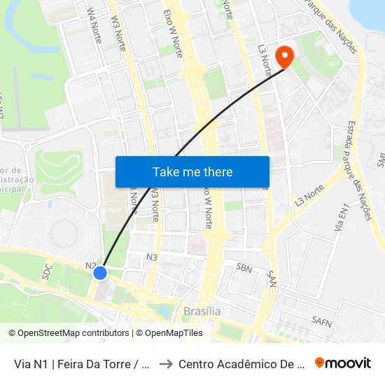 Via N1 | Feira Da Torre / Eixo Ibero-Americano to Centro Acadêmico De Engenharia Florestal map
