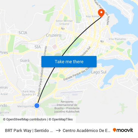 BRT Park Way | Sentido Gama / Santa Maria to Centro Acadêmico De Engenharia Florestal map