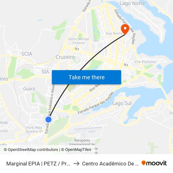 Marginal EPIA | PETZ / Premier Nissan & Renault to Centro Acadêmico De Engenharia Florestal map