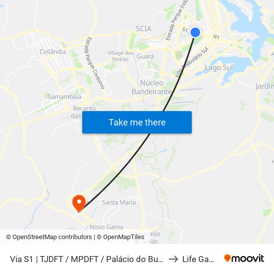 Via S1 | TJDFT / MPDFT / Palácio do Buriti to Life Gama map