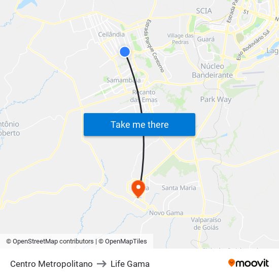 Centro Metropolitano to Life Gama map