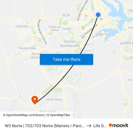 W3 Norte | 702/703 Norte (Marista / Paróquia N. Sra. Saúde) to Life Gama map