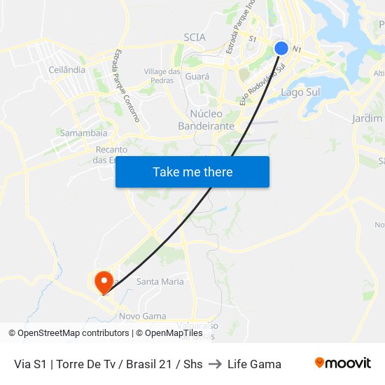 Via S1 | Torre De Tv / Brasil 21 / Shs to Life Gama map