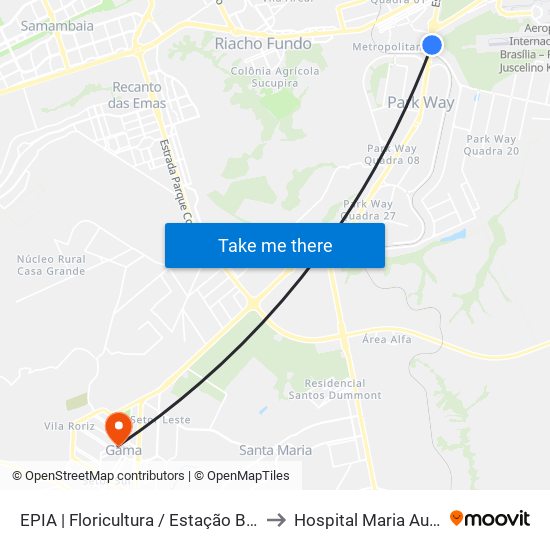 EPIA | Floricultura / Estação BRT Park Way to Hospital Maria Auxiliadora map