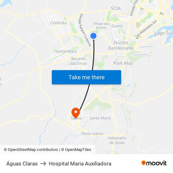 Águas Claras to Hospital Maria Auxiliadora map