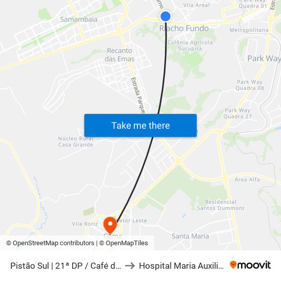 Pistão Sul | 21ª DP / Café do Sítio to Hospital Maria Auxiliadora map