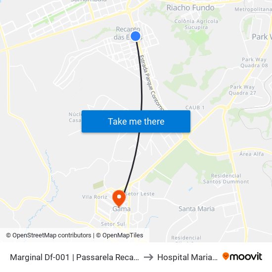 Marginal Df-001 | Passarela Recanto-Riacho II (Recanto) to Hospital Maria Auxiliadora map