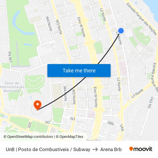 UnB | Posto de Combustíveis / Subway to Arena Brb map