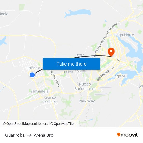 Guariroba to Arena Brb map
