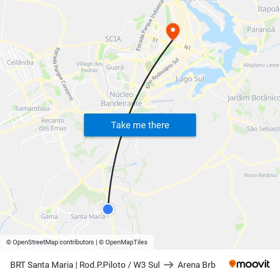 BRT Santa Maria | Rod.P.Piloto / W3 Sul to Arena Brb map