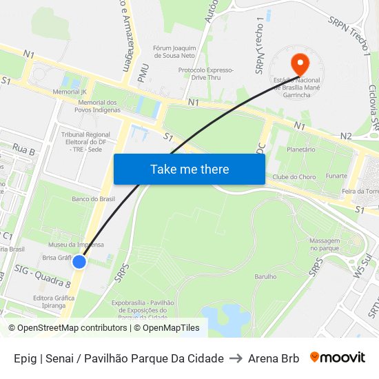 EPIG | SENAI / Pavilhão Parque da Cidade to Arena Brb map