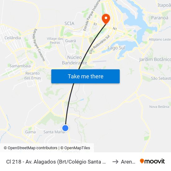Cl 218 - Av. Alagados (Brt/Colégio Santa Maria/N.S.Aparecida) to Arena Brb map