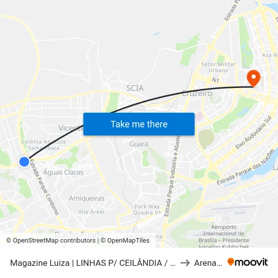 Magazine Luiza | LINHAS P/ CEILÂNDIA / SEMIURBANO to Arena Brb map