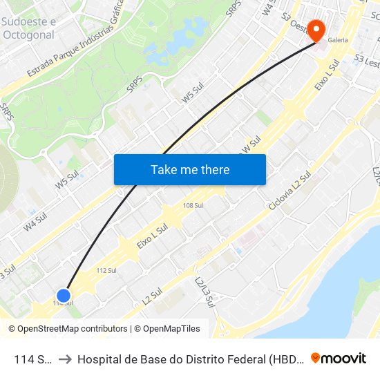 114 Sul to Hospital de Base do Distrito Federal (HBDF) map