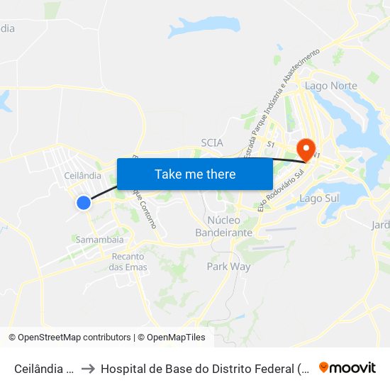 Ceilândia Sul to Hospital de Base do Distrito Federal (HBDF) map