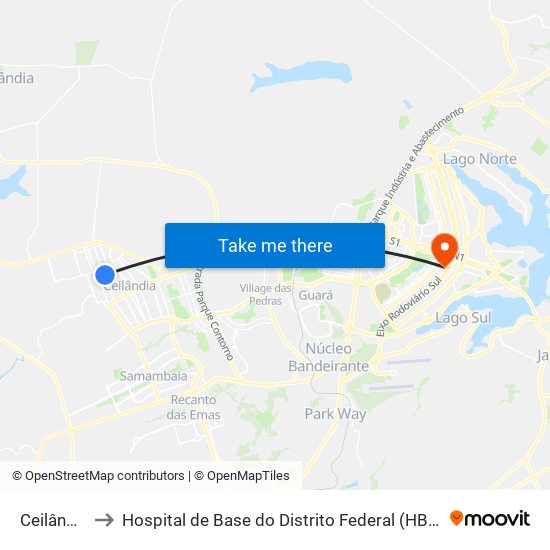 Ceilândia to Hospital de Base do Distrito Federal (HBDF) map