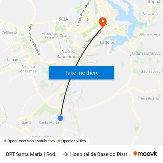 BRT Santa Maria | Rod.P.Piloto / W3 Sul to Hospital de Base do Distrito Federal (HBDF) map