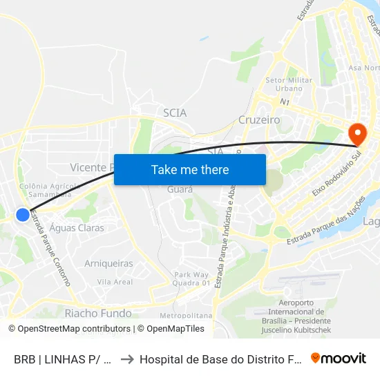 BRB | LINHAS P/ BRASÍLIA to Hospital de Base do Distrito Federal (HBDF) map