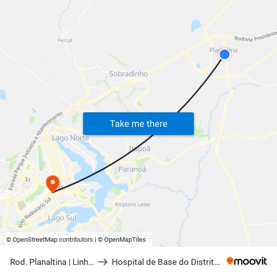 Rod. Planaltina | Linhas Circulares to Hospital de Base do Distrito Federal (HBDF) map