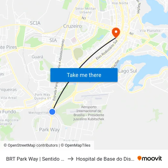 BRT Park Way | Sentido Gama / Santa Maria to Hospital de Base do Distrito Federal (HBDF) map