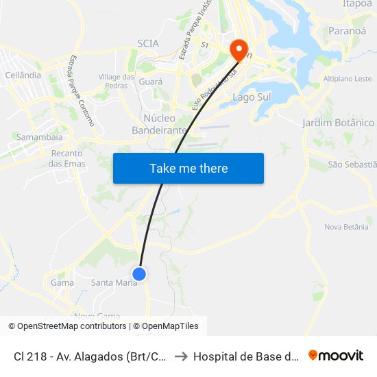 Cl 218 - Av. Alagados (Brt/Colégio Santa Maria/N.S.Aparecida) to Hospital de Base do Distrito Federal (HBDF) map