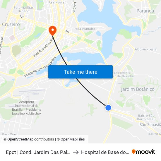 Epct | Cond. Jardim Das Palmeiras (Sentido São Sebastião) to Hospital de Base do Distrito Federal (HBDF) map