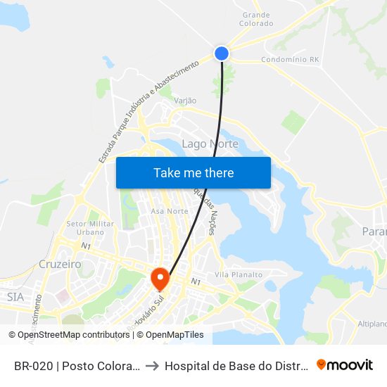 BR-020 | Posto Colorado / Altana Mall to Hospital de Base do Distrito Federal (HBDF) map