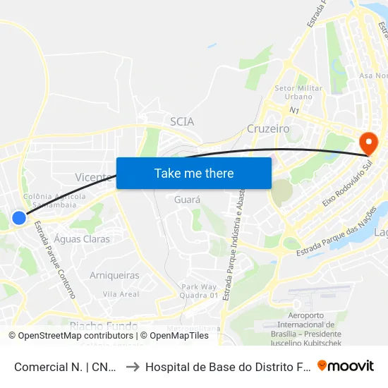 Comercial N. | CNB 3 (INSS) to Hospital de Base do Distrito Federal (HBDF) map