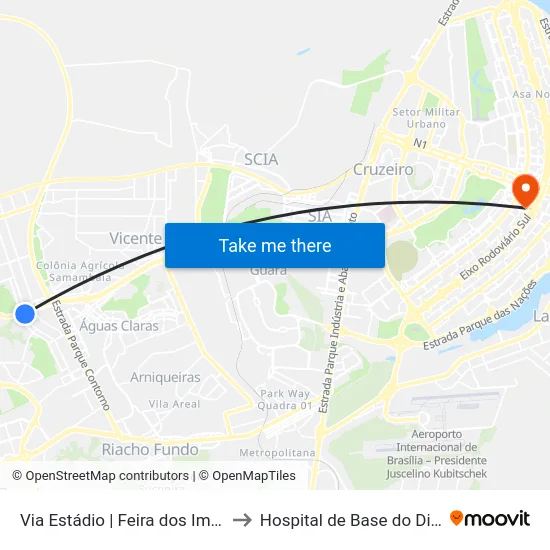 Via Estádio | Feira dos Importados de Taguatinga to Hospital de Base do Distrito Federal (HBDF) map
