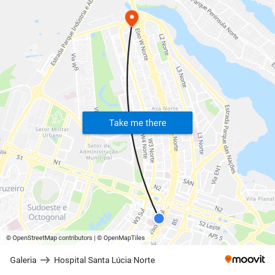 Galeria to Hospital Santa Lúcia Norte map