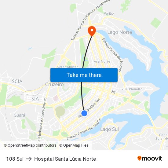 108 Sul to Hospital Santa Lúcia Norte map