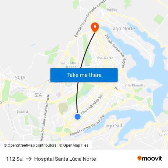 112 Sul to Hospital Santa Lúcia Norte map