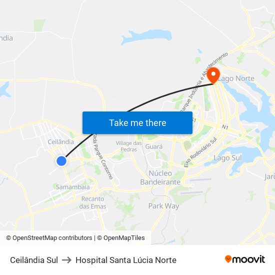 Ceilândia Sul to Hospital Santa Lúcia Norte map