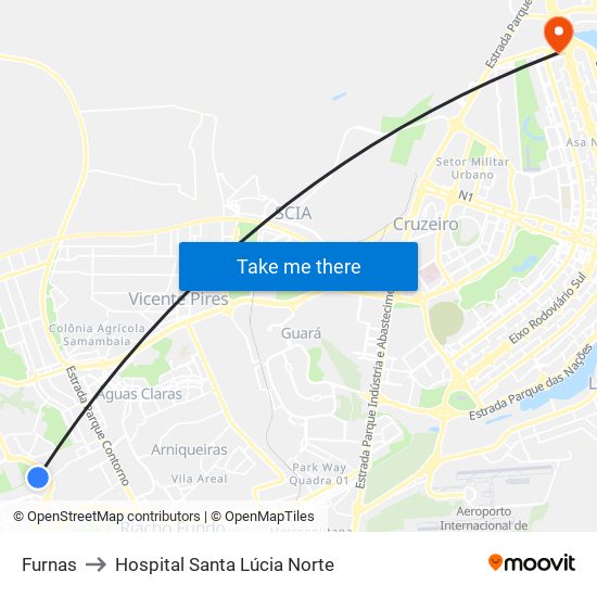 Furnas to Hospital Santa Lúcia Norte map