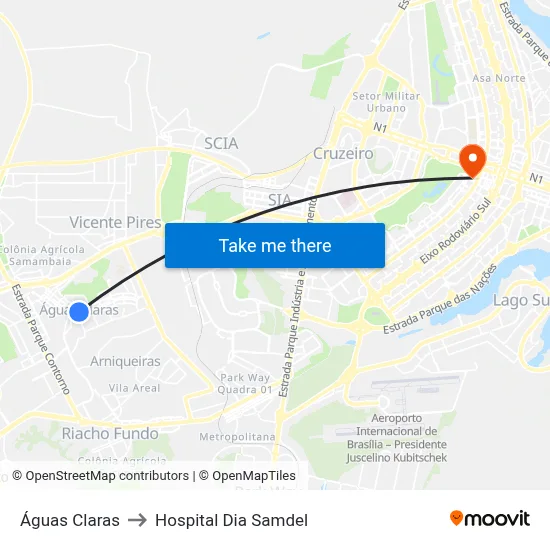 Águas Claras to Hospital Dia Samdel map