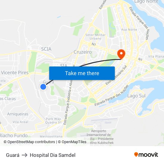 Guará to Hospital Dia Samdel map