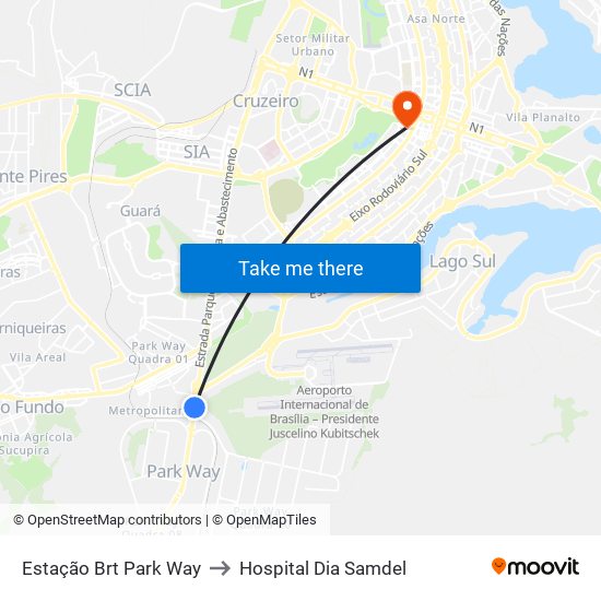 BRT Park Way | Sentido Gama / Santa Maria to Hospital Dia Samdel map