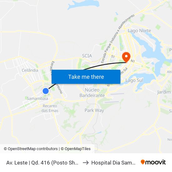 Av. Leste | Qd. 416 (Posto Shell) to Hospital Dia Samdel map