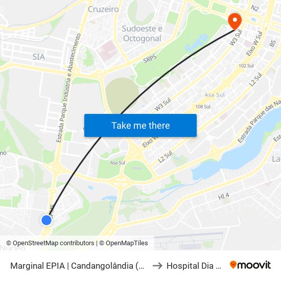 Marginal EPIA | Candangolândia «OPOSTO» to Hospital Dia Samdel map