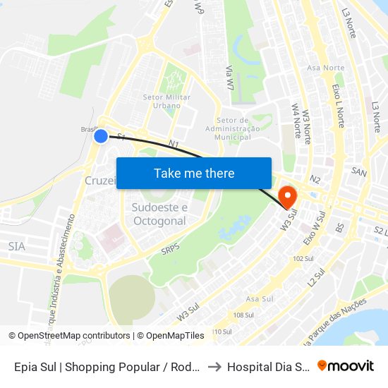EPIA | Shopping Popular / Rodoferroviaria to Hospital Dia Samdel map