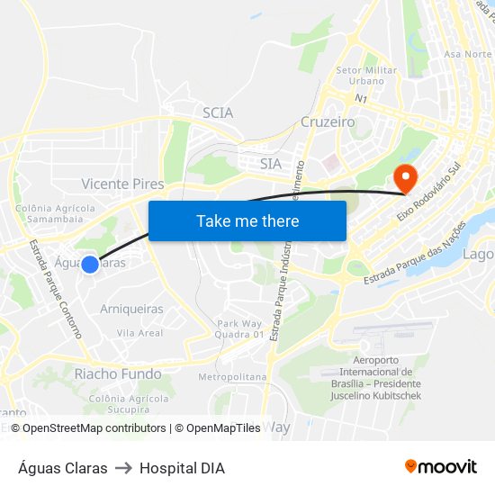 Águas Claras to Hospital DIA map