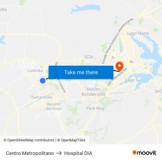 Centro Metropolitano to Hospital DIA map