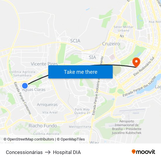 Concessionárias to Hospital DIA map