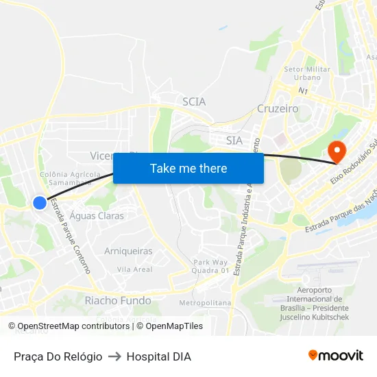 Praça Do Relógio to Hospital DIA map