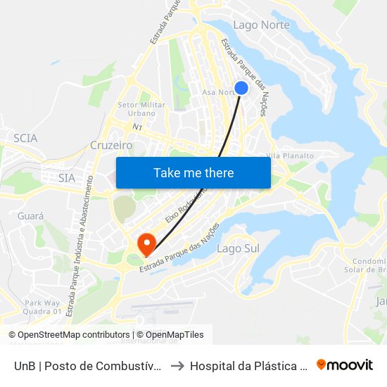 UnB | Posto de Combustíveis / Subway to Hospital da Plástica de Brasília map